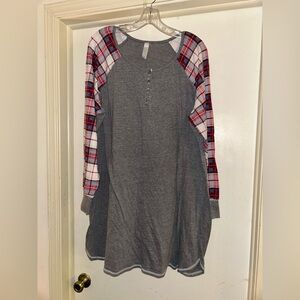 Cacique Gray and Plaid Long Sleep Shirt